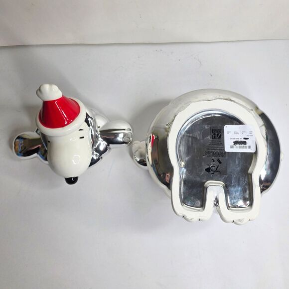 Snoopy Silver Puffer Jacket Cookie Jar Peanuts Holiday Shiny Coat Rare - NEW - Picture 8 of 9